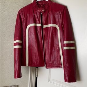 Red Leather Moto Jacket Size M